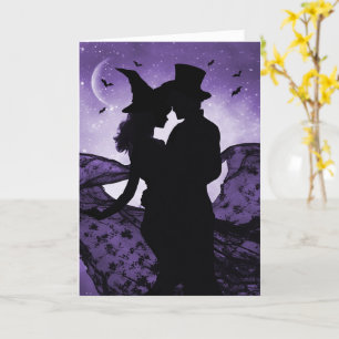 Halloween Romance liefde silhouet paar en vleermui Kaart