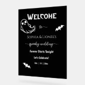 Halloween Romantisch Zwart & Wit Huwelijk Welkom Acryl Bord (Hoek)