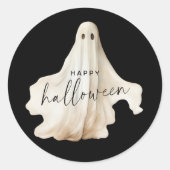 Halloween Ronde Sticker Ghost Spooky Zwart Wit (Voorkant)