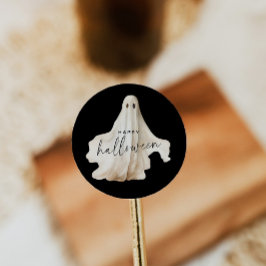 Halloween Ronde Sticker Ghost Spooky Zwart Wit