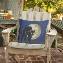 Halloween Rondsluipende Zwarte Kat Op Een Nacht Me Buitenkussen