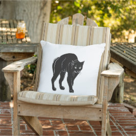 Halloween rondsluipende zwarte kat silhouet tekeni buitenkussen