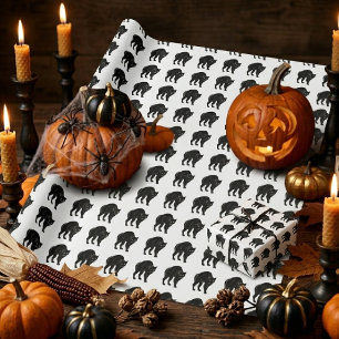 Halloween rondsluipende zwarte kat silhouet tekeni cadeaupapier