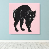 Halloween rondsluipende zwarte kat silhouet tekeni canvas afdruk (Insitu (Houten vloer))