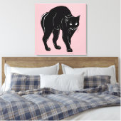 Halloween rondsluipende zwarte kat silhouet tekeni canvas afdruk (Insitu (Slaapkamer))