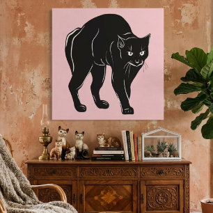 Halloween rondsluipende zwarte kat silhouet tekeni canvas afdruk