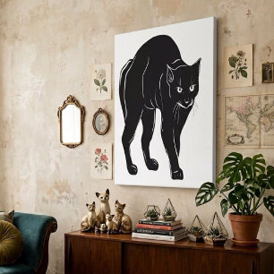 Halloween rondsluipende zwarte kat silhouet tekeni canvas afdruk