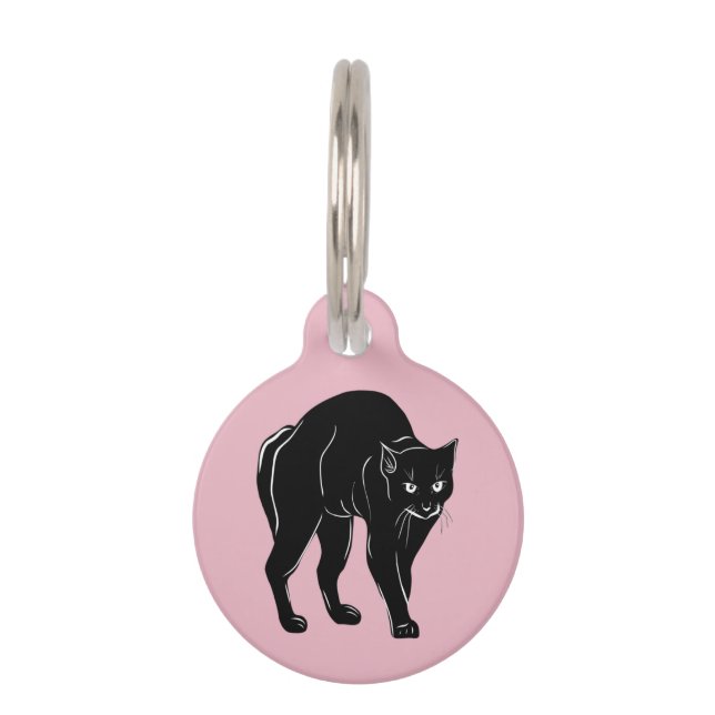 Halloween Rondsluipende Zwarte Kat Silhouet Tekeni Huisdierpenning (Voorkant)