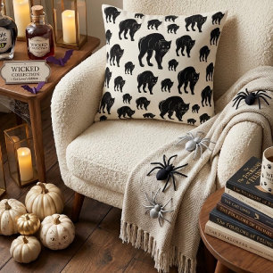 Halloween rondsluipende zwarte kat silhouet tekeni kussen