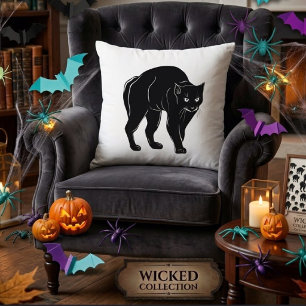 Halloween rondsluipende zwarte kat silhouet tekeni kussen