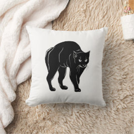 Halloween rondsluipende zwarte kat silhouet tekeni kussen