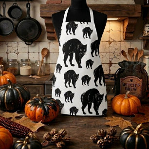 Halloween rondsluipende zwarte kat silhouet tekeni schort