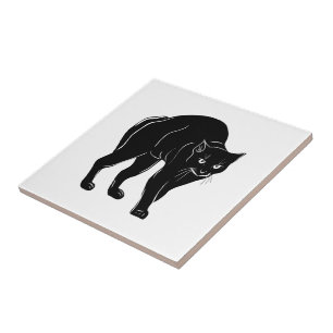 Halloween rondsluipende zwarte kat silhouet tekeni tegeltje