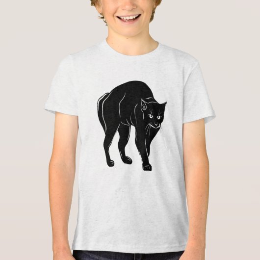 Halloween Rondsluipende Zwarte Kat Silhouet Tekeni Tri-Blend Shirt (Voorkant)