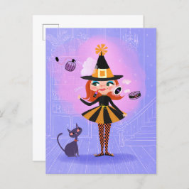 Halloween rood haar heks lavendel & roze briefkaart