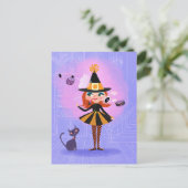 Halloween rood haar heks lavendel & roze briefkaart (Staand voorkant)