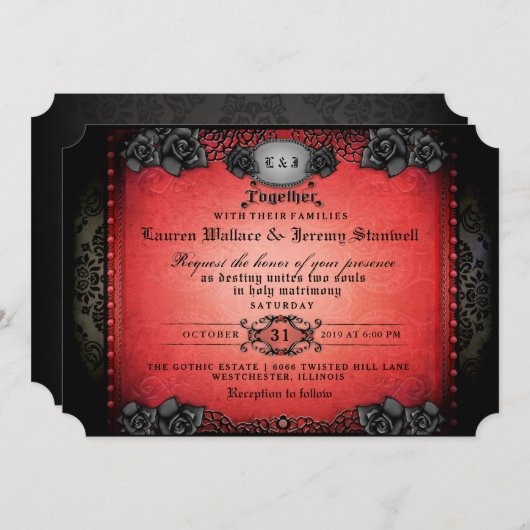 Halloween Rood & Zwart Gothisch Samen Met Trouwen Kaart (Voorkant / Achterkant)