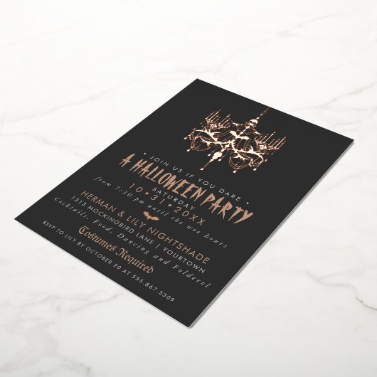 Halloween Roos Gold Foil Chandelier Folie Uitnodiging (Gedraaid)