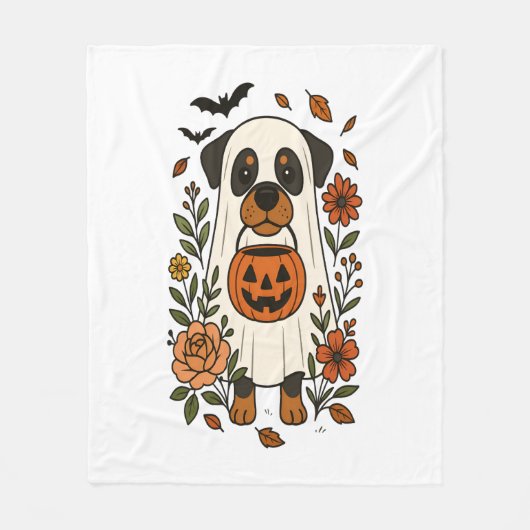 Halloween Rottweiler met bloemen Fleece Deken (Voorkant)