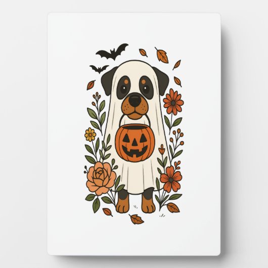 Halloween Rottweiler met Bloemen Fotoplaat (voorkant)