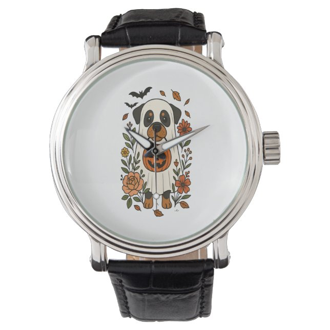 Halloween Rottweiler met bloemen Horloge (Voorkant)
