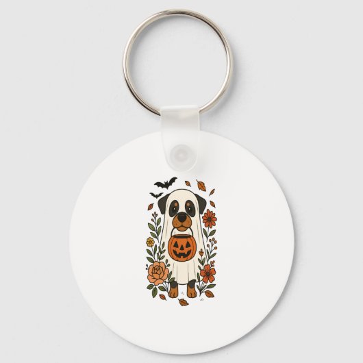 Halloween Rottweiler met bloemen Sleutelhanger (Voorkant)