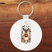Halloween Rottweiler met bloemen Sleutelhanger (Voorkant)