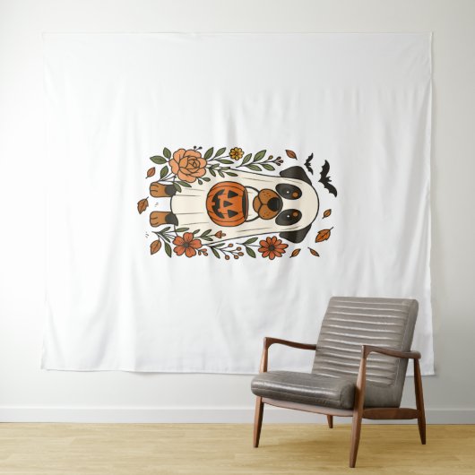 Halloween Rottweiler met bloemen Wandkleed (In Situ (horizontaal))