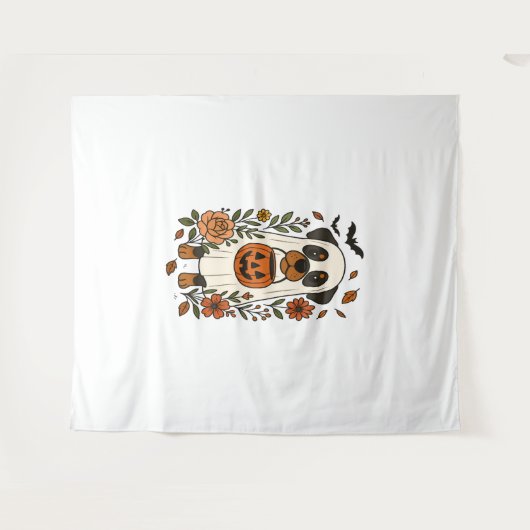 Halloween Rottweiler met bloemen Wandkleed (Voorkant (horizontaal))