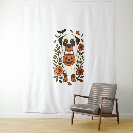 Halloween Rottweiler met bloemen Wandkleed (In situ)