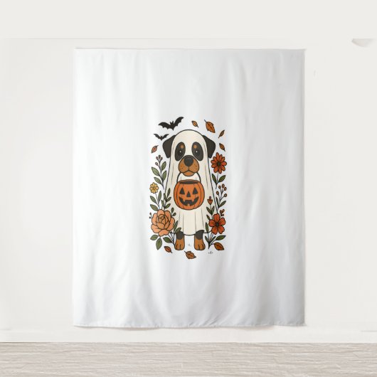 Halloween Rottweiler met bloemen Wandkleed (Voorkant)
