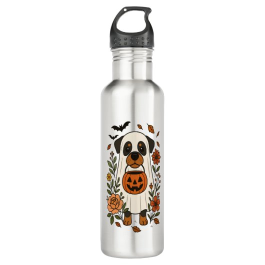Halloween Rottweiler met bloemen Waterfles (Voorkant)
