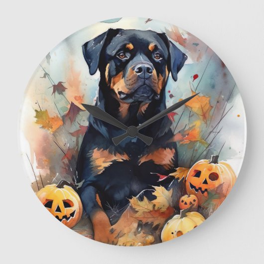 Halloween Rottweiler met pompoenen eng Grote Klok (Voorkant)