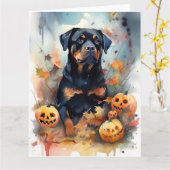 Halloween Rottweiler met pompoenen eng Kaart (Gele Bloem)