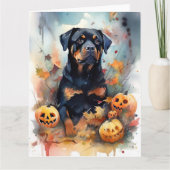 Halloween Rottweiler met pompoenen eng Kaart (Voorkant)