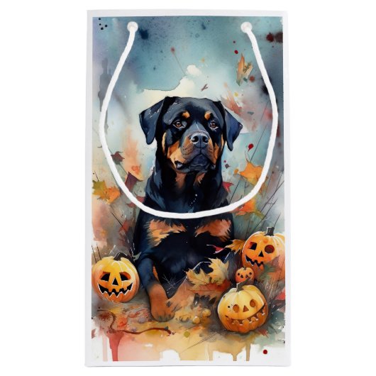 Halloween Rottweiler met pompoenen eng Klein Cadeauzakje (Achterkant)