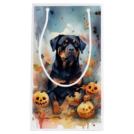 Halloween Rottweiler met pompoenen eng Klein Cadeauzakje (Voorkant)