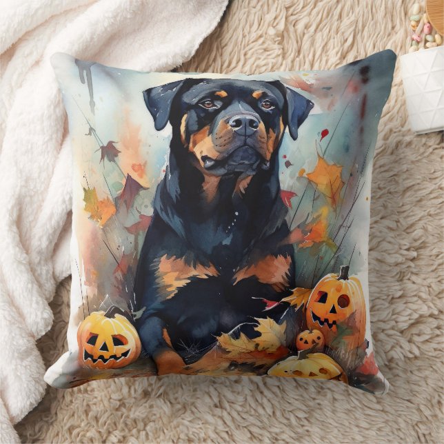 Halloween Rottweiler met pompoenen eng Kussen (Deken)