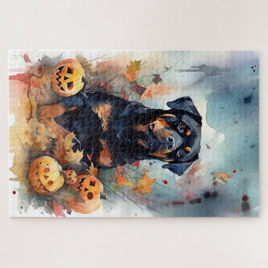 Halloween Rottweiler met pompoenen eng Legpuzzel (Horizontaal)