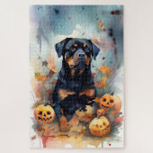 Halloween Rottweiler met pompoenen eng Legpuzzel (Verticaal)