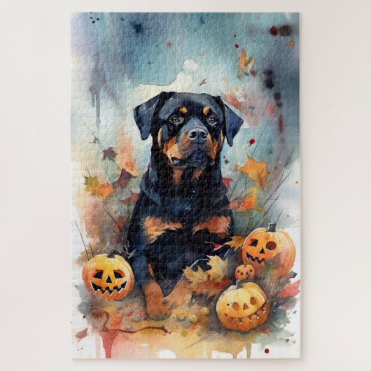 Halloween Rottweiler met pompoenen eng Legpuzzel (Verticaal)