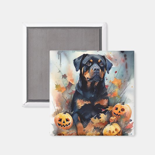 Halloween Rottweiler met pompoenen eng Magneet (Voorkant / Achterkant)