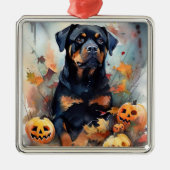 Halloween Rottweiler met pompoenen eng Metalen Ornament (Voorkant)