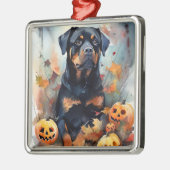 Halloween Rottweiler met pompoenen eng Metalen Ornament (Links)