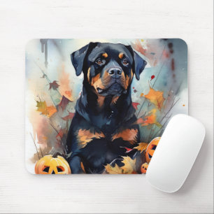 Halloween Rottweiler met pompoenen eng Muismat