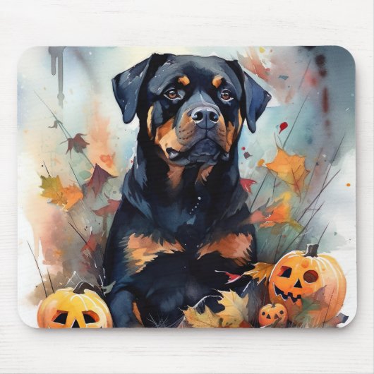 Halloween Rottweiler met pompoenen eng Muismat (Voorkant)