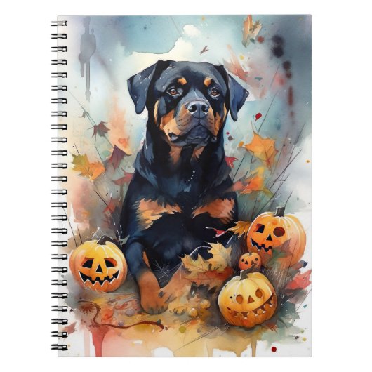 Halloween Rottweiler met pompoenen eng Notitieboek (Voorkant)