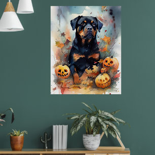 Halloween Rottweiler met pompoenen eng Poster