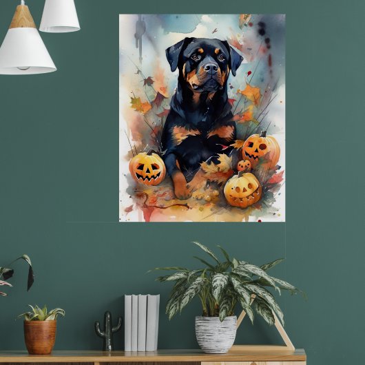 Halloween Rottweiler met pompoenen eng Poster (Woonkamer 1)