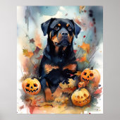 Halloween Rottweiler met pompoenen eng Poster (Voorkant)